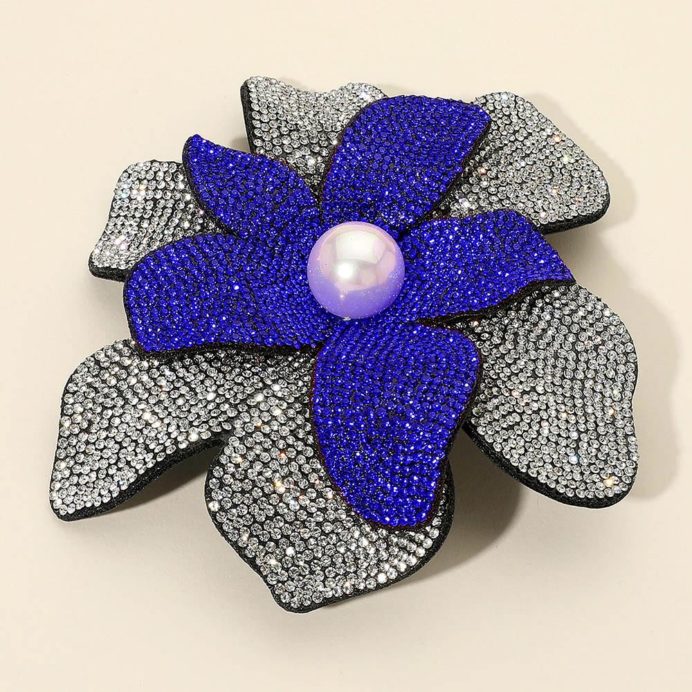 Women's Pearl Accent Bling Studded Flower Pin Brooch Alligator Snap Hair Clip