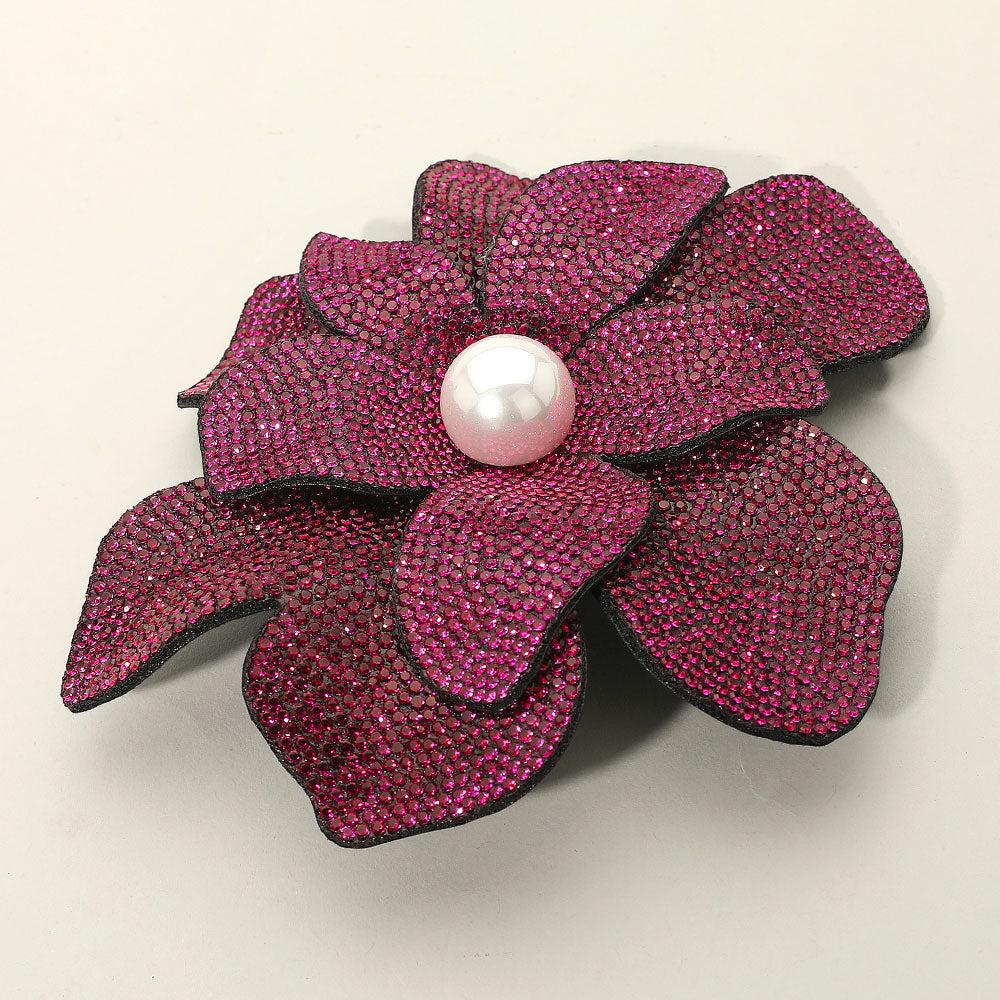 Women's Pearl Accent Bling Studded Flower Pin Brooch Alligator Snap Hair Clip