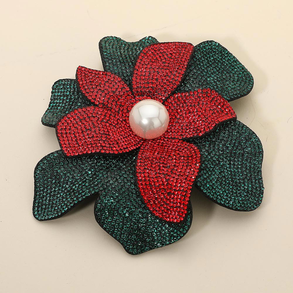 Women's Pearl Accent Bling Studded Flower Pin Brooch Alligator Snap Hair Clip