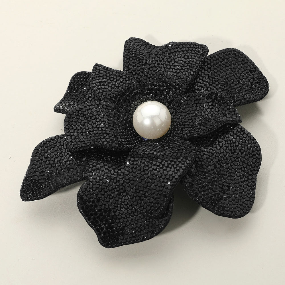 Women's Pearl Accent Bling Studded Flower Pin Brooch Alligator Snap Hair Clip