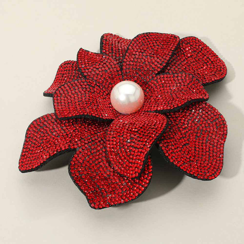 Women's Pearl Accent Bling Studded Flower Pin Brooch Alligator Snap Hair Clip