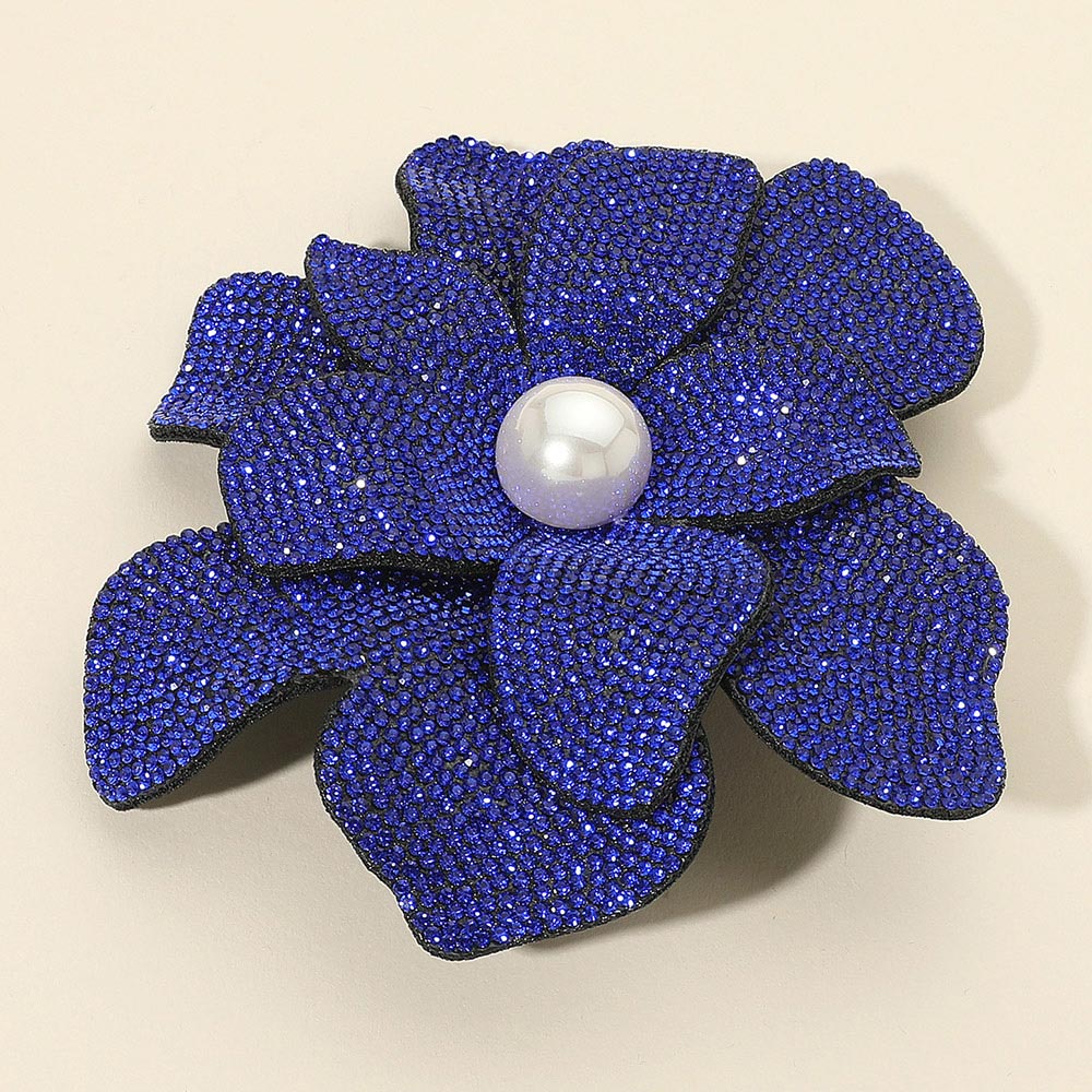Women's Pearl Accent Bling Studded Flower Pin Brooch Alligator Snap Hair Clip
