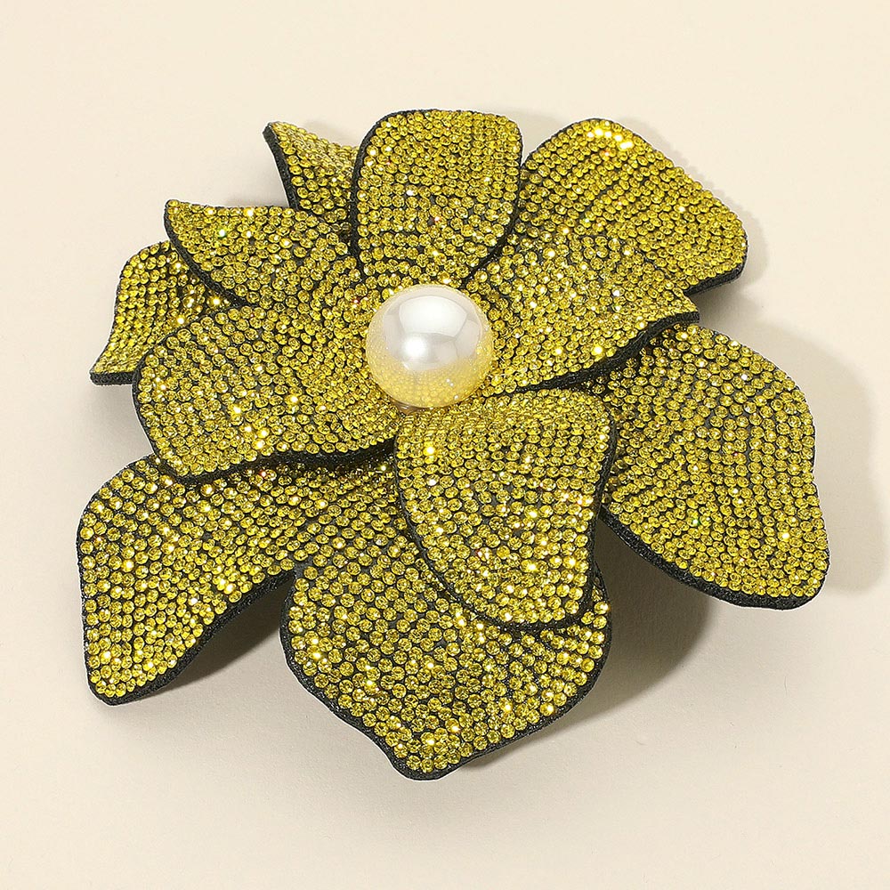 Women's Pearl Accent Bling Studded Flower Pin Brooch Alligator Snap Hair Clip