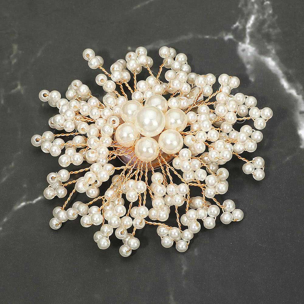 Pearl Cluster Floral Pin Brooch Alligator Snap Hair Clip