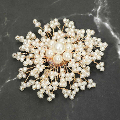 Pearl Cluster Floral Pin Brooch Alligator Snap Hair Clip