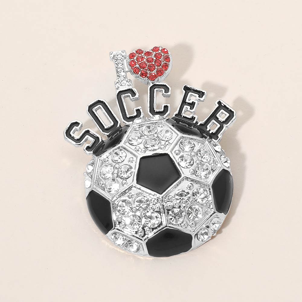 I LOVE SOCCER Rhinestone Pave Pin Brooch