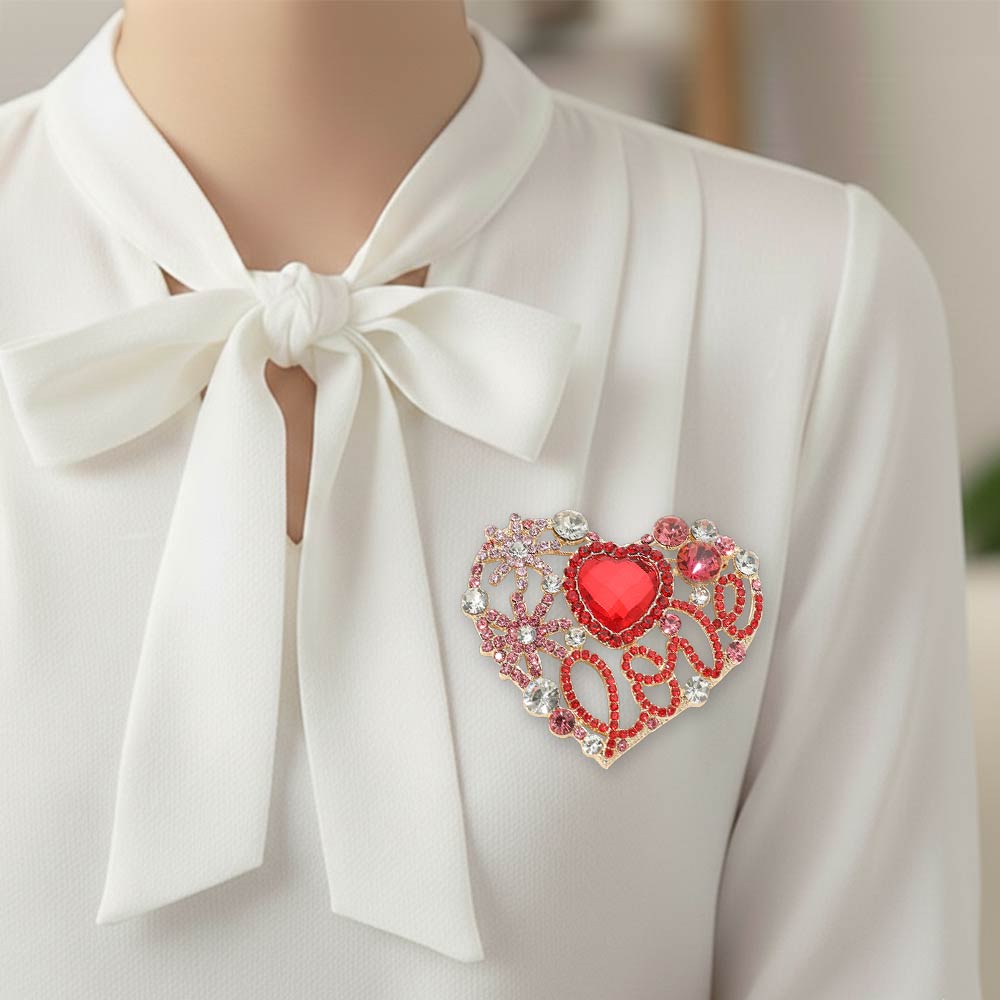 Rhinestone Embellished Heart Pin Brooch