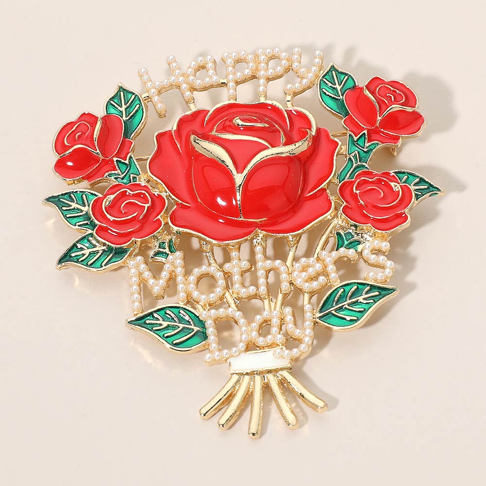 HAPPY MOTHERS DAY Rose Bouquet Pin Brooch