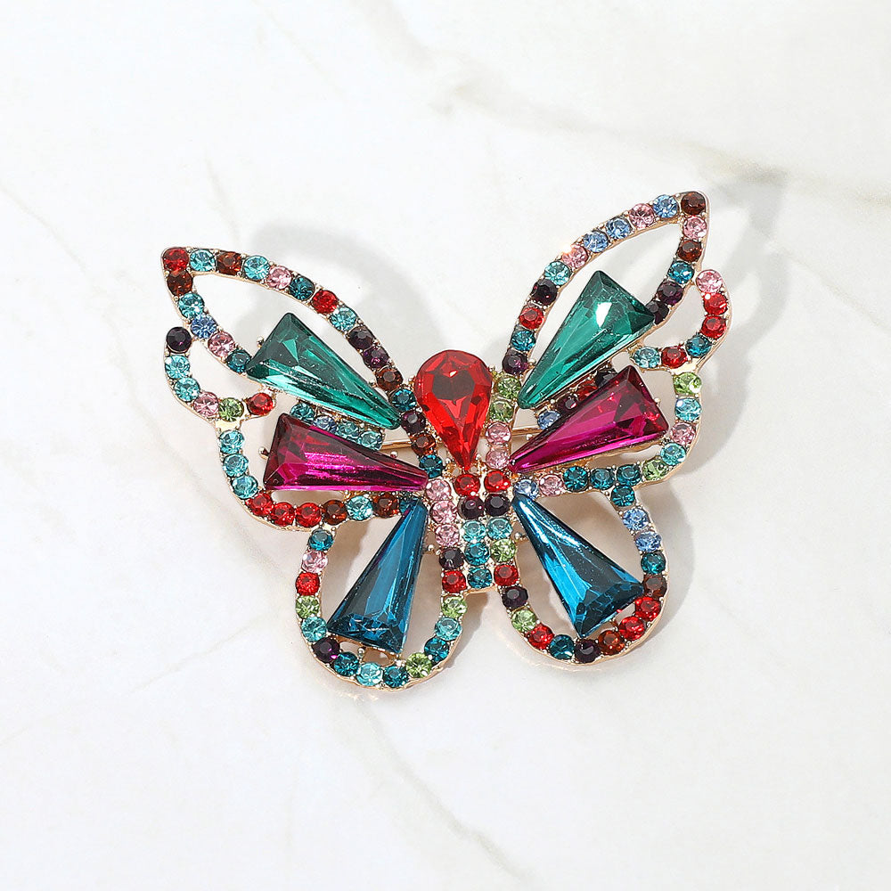 Stone Cluster Butterfly Pin Brooch