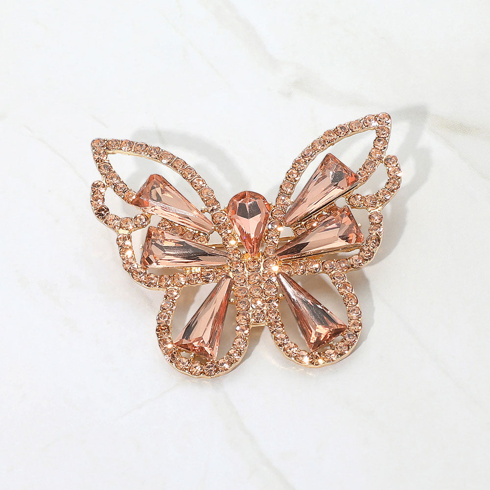 Stone Cluster Butterfly Pin Brooch