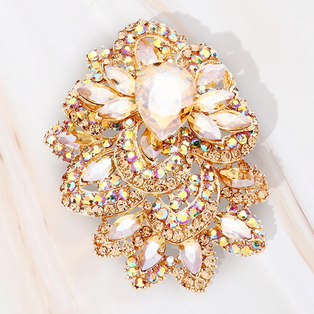 Crystal Pave Leaf Cluster Pin Brooch