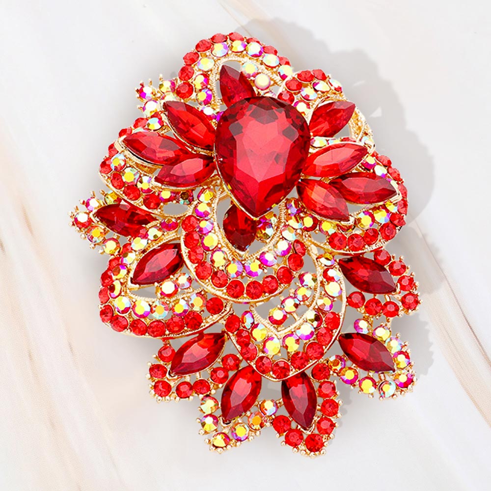 Crystal Pave Leaf Cluster Pin Brooch