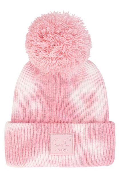 C.C Tie Dye Kids Beanie With C C Rubber Patch And Yarn Pom
