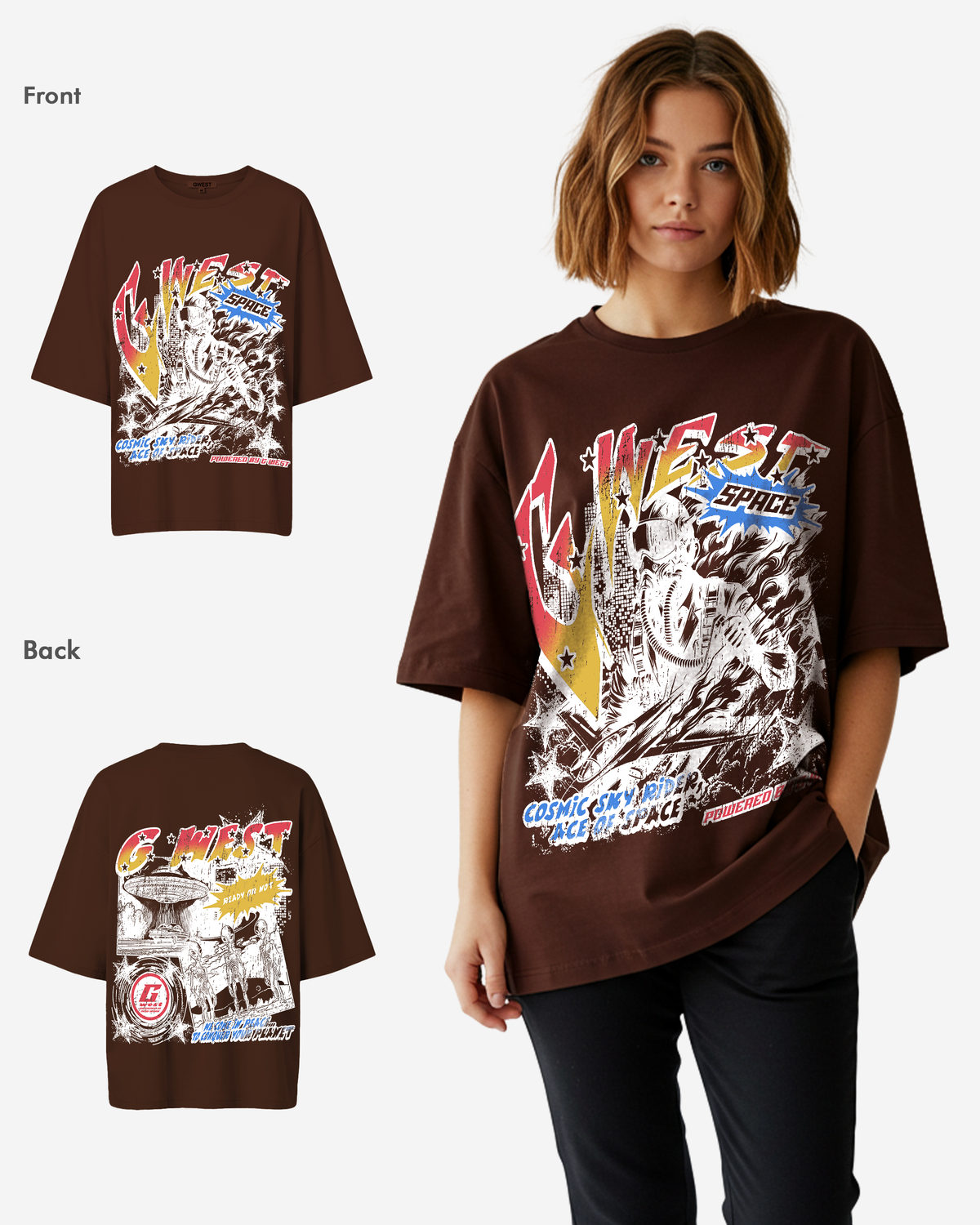 G West Womens Cosmic Sky Ride Double Hit Premium Oversized Tee