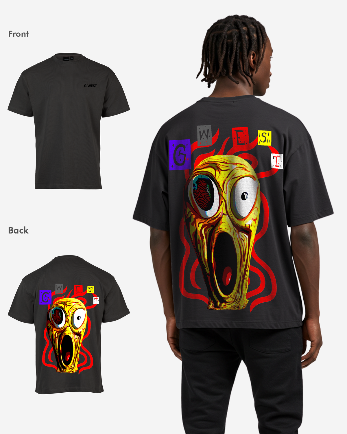 G West Mens Oversized Yellow Face Life Style Tee