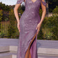 Ladivine BD4004 Long Draped Shoulder Sequin Fitted Dress