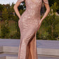 Ladivine BD4004 Long Draped Shoulder Sequin Fitted Dress