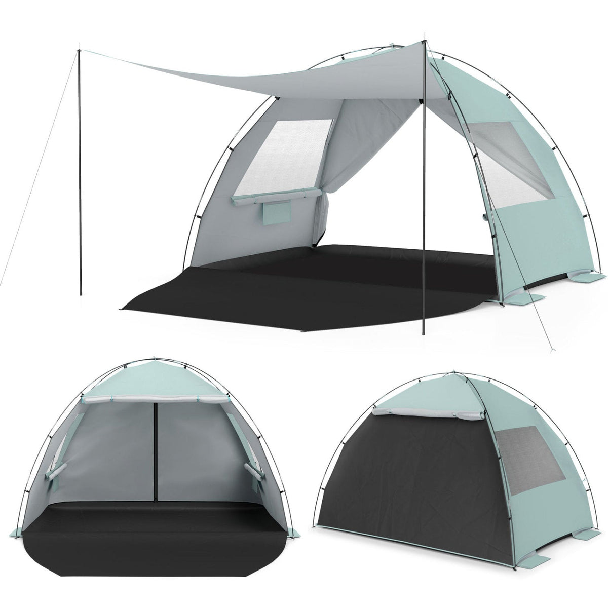 Beach Tent Sun Shelter with Canopy with Extended Floor and Vent Windows