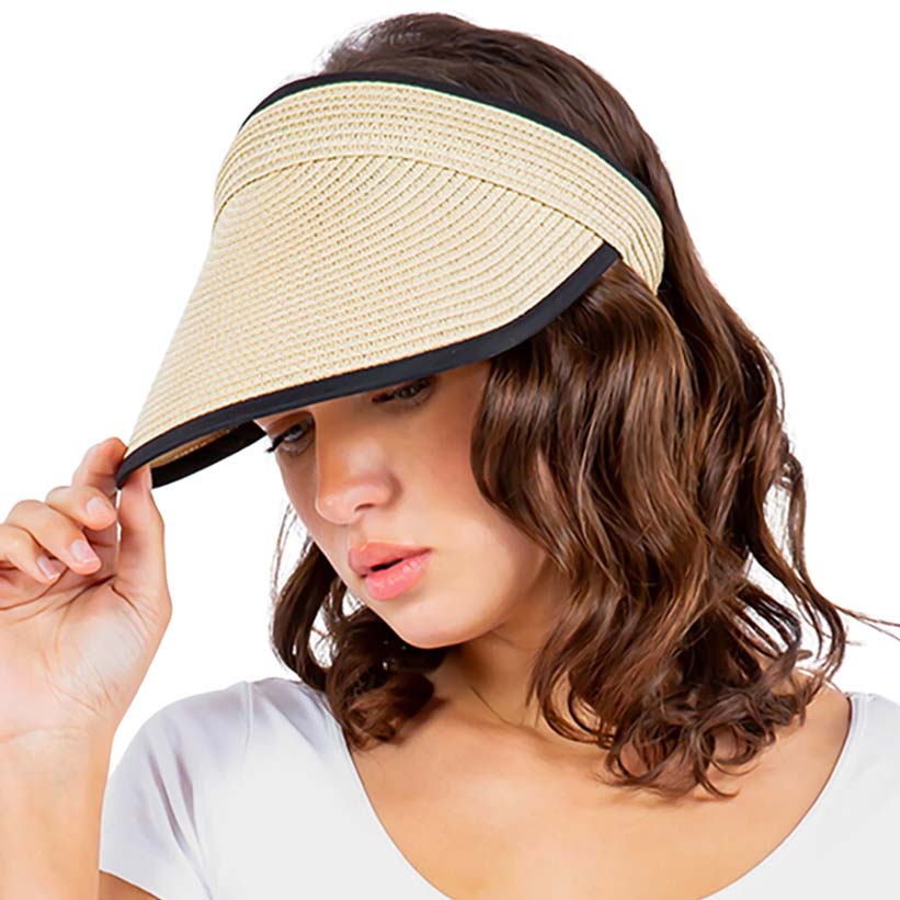 Solid Trimmed Straw Visor Sun Hat