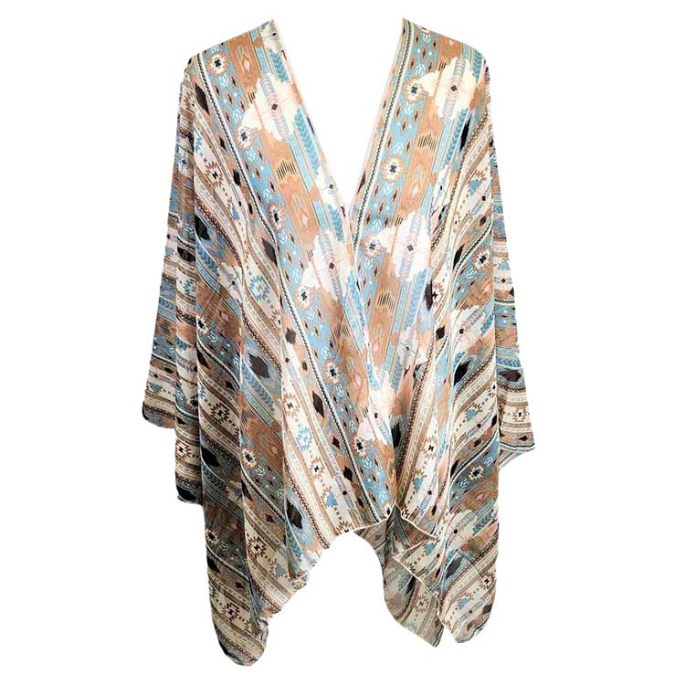 Boho Patterned Sheer Cover Up Kimono Poncho