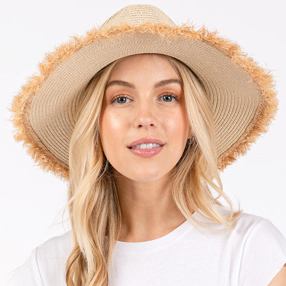 Frayed Band and Trip Straw Sun Hat