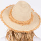 Frayed Band and Trip Straw Sun Hat