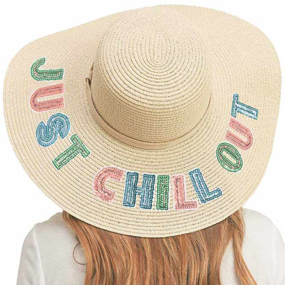 Just Chill Out Sequin Message Straw Panama Sun Hat