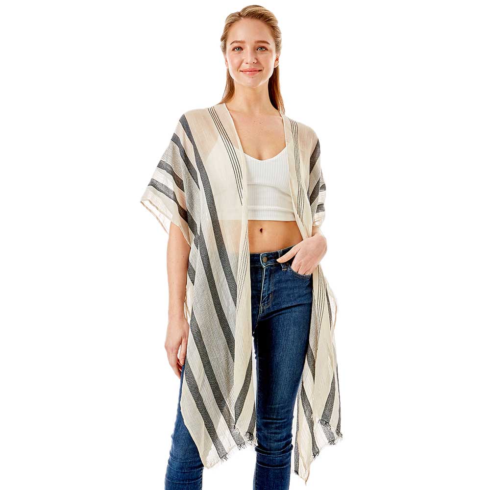 Striped Lurex Cover Up Poncho Kimono Poncho
