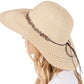 Wide Brim Straw Sun Hat with Evil Eye and Multi Design Band