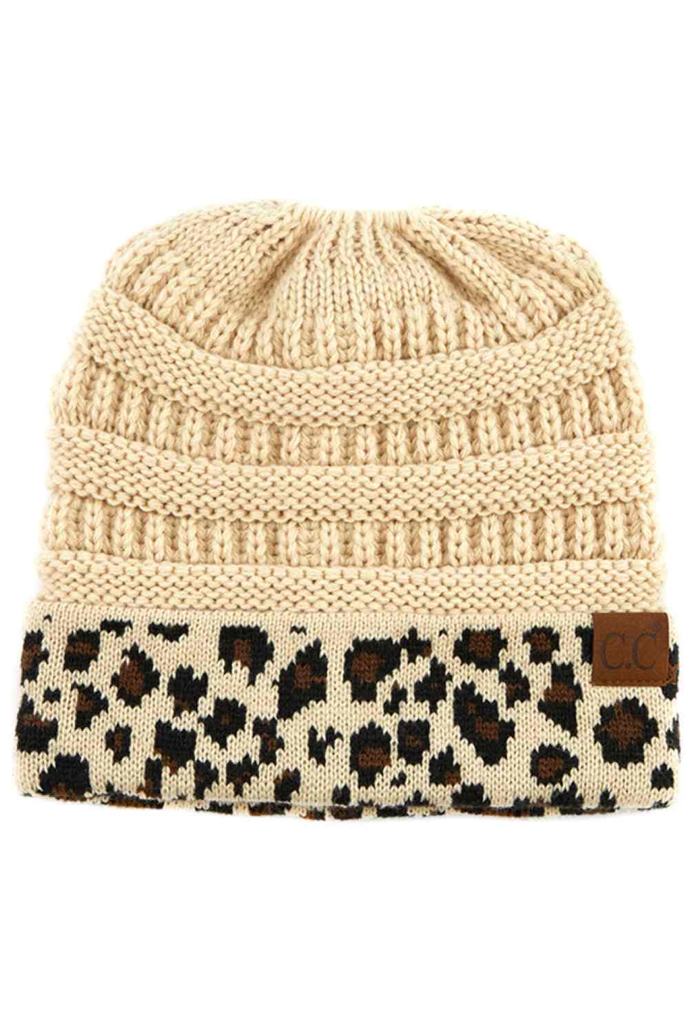 C.C Leopard Cuff Ribbed Beanie
