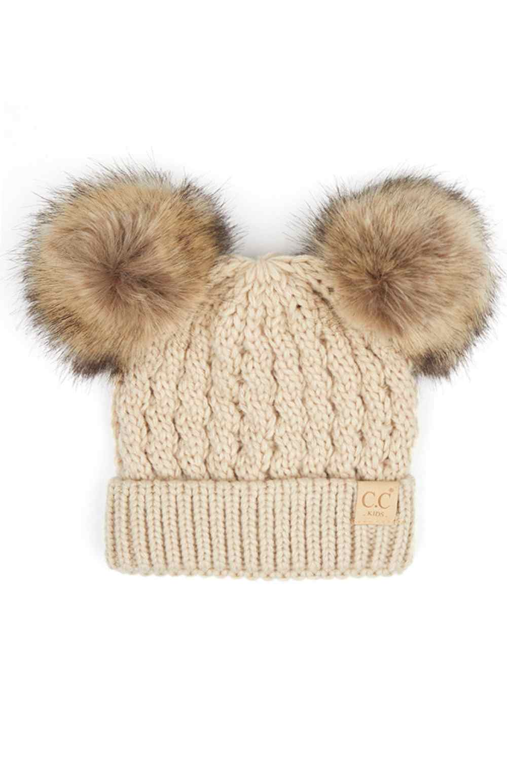 C.C kids double pom pom all over cable pattern beanie hat