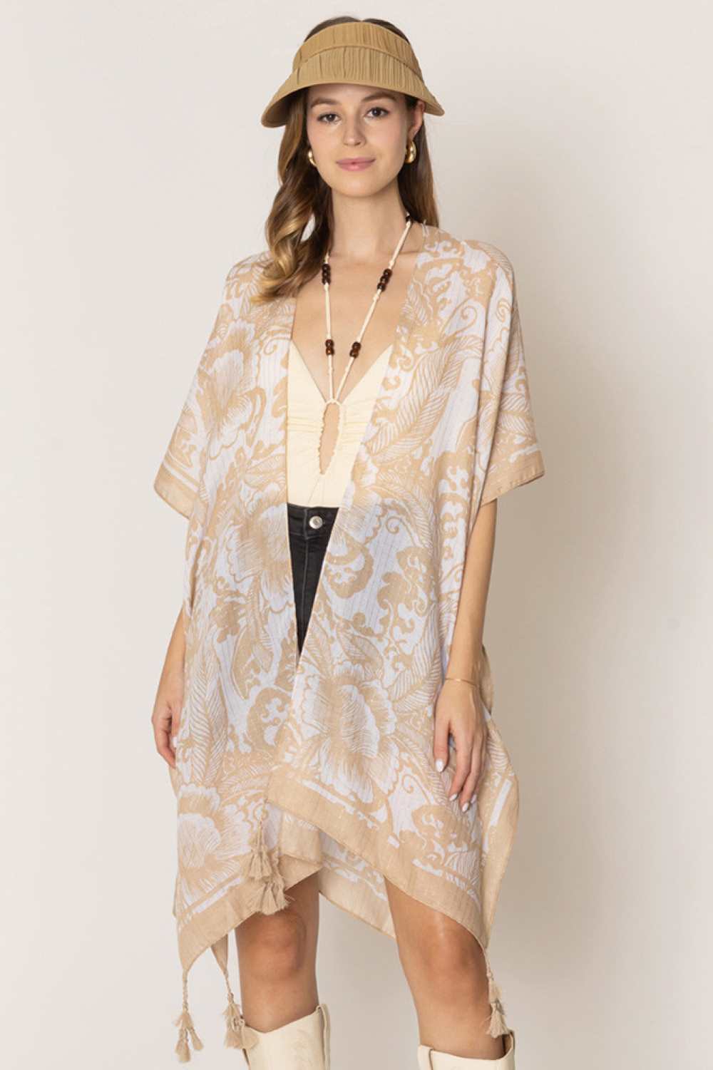Two Tone Mixed Pattern Print Kimono