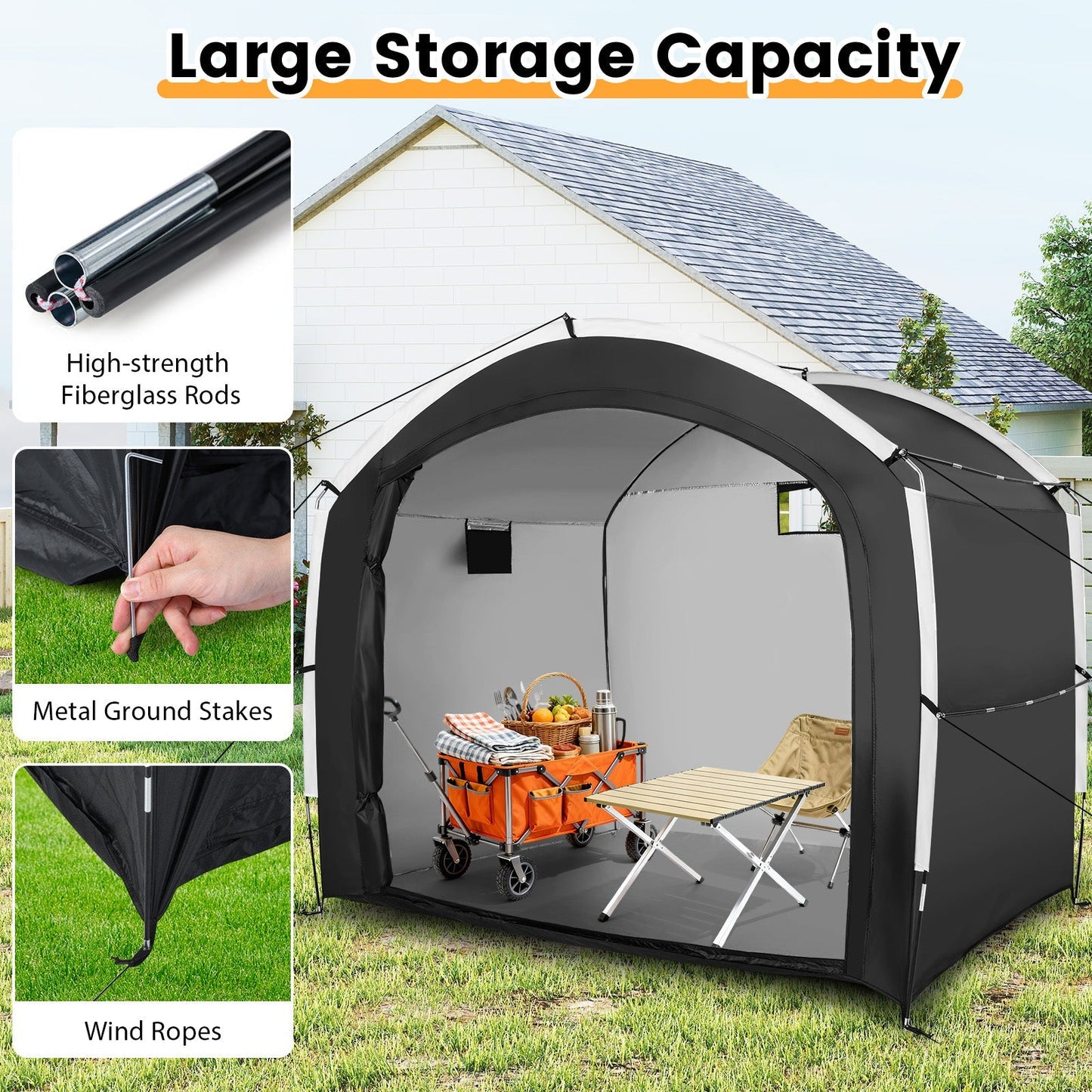 Carpa cobertizo para bicicletas con tejido Oxford 210D impermeable PU4000MM para 5 bicicletas