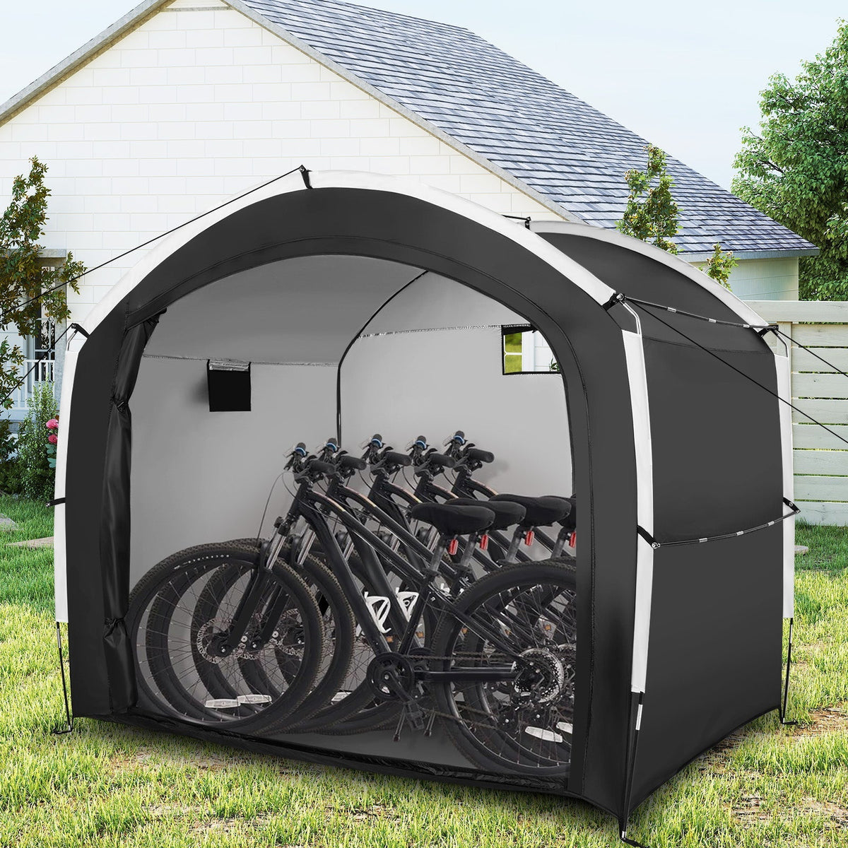 Carpa cobertizo para bicicletas con tejido Oxford 210D impermeable PU4000MM para 5 bicicletas