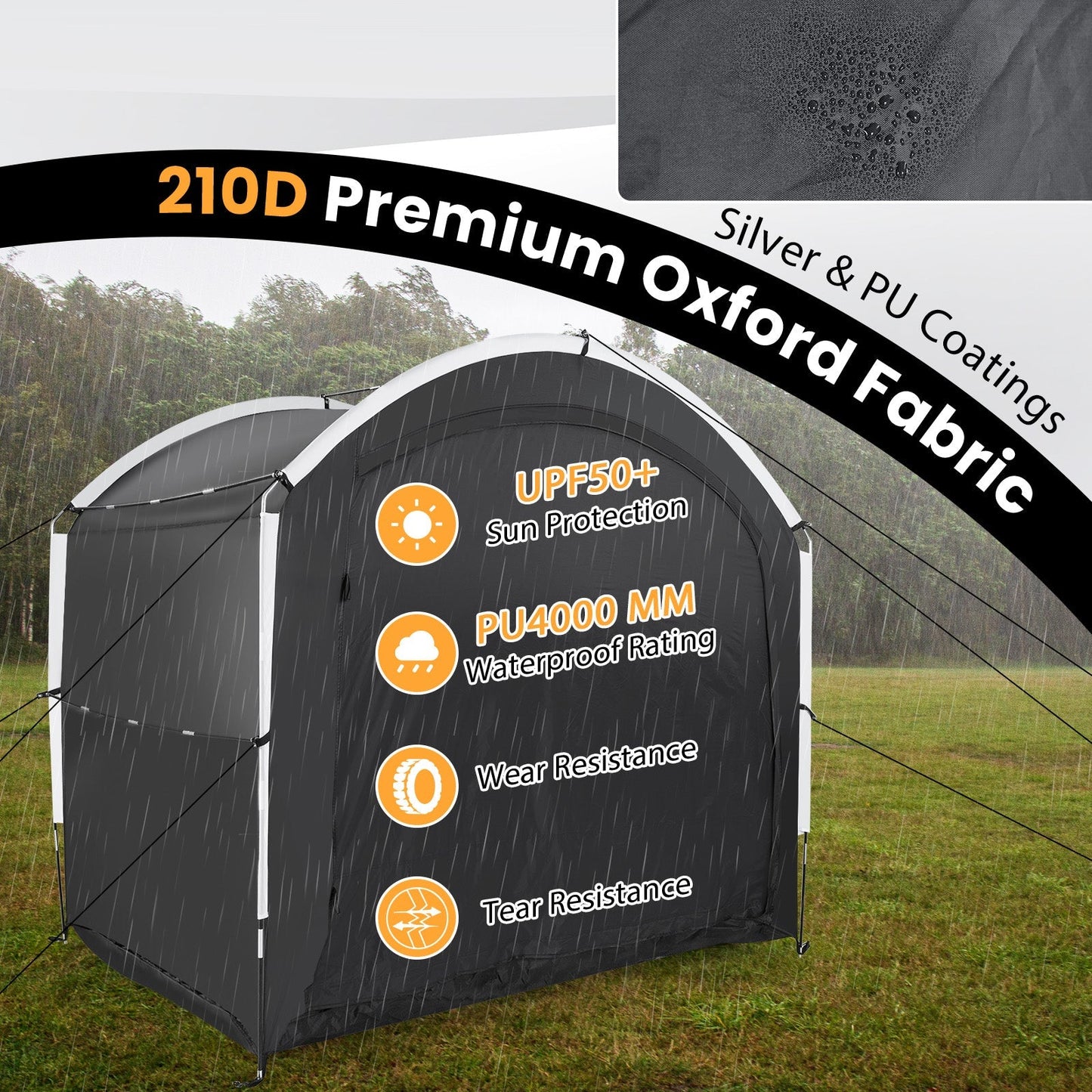 Carpa cobertizo para bicicletas con tejido Oxford 210D impermeable PU4000MM para 5 bicicletas