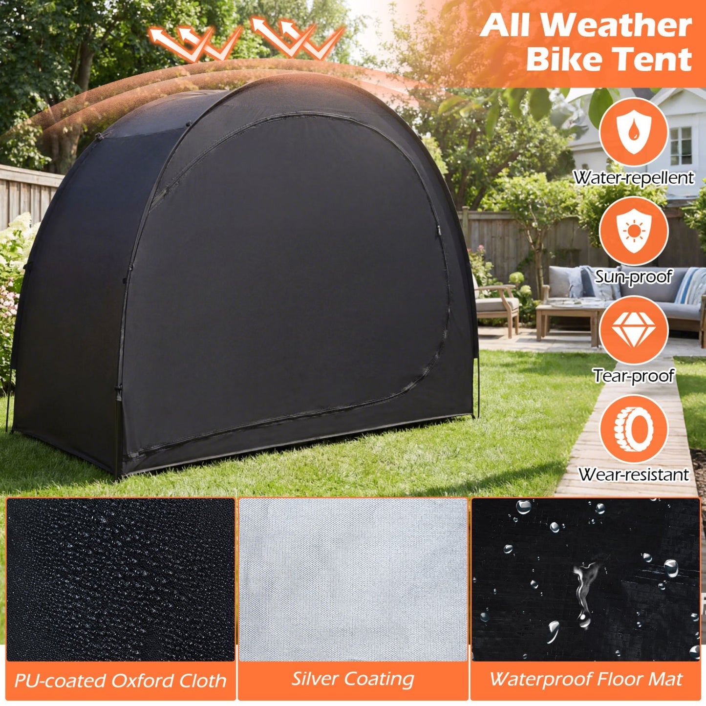 Cobertizo portátil para bicicletas con tela Oxford impermeable recubierta de PU