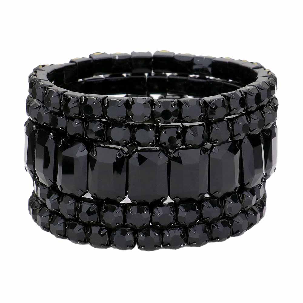 Women's 5Pcs Rectangle Round Stone Stretch Multi Layered Bracelets