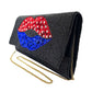 American USA Flag Lips Seed Beaded Clutch Crossbody Bag