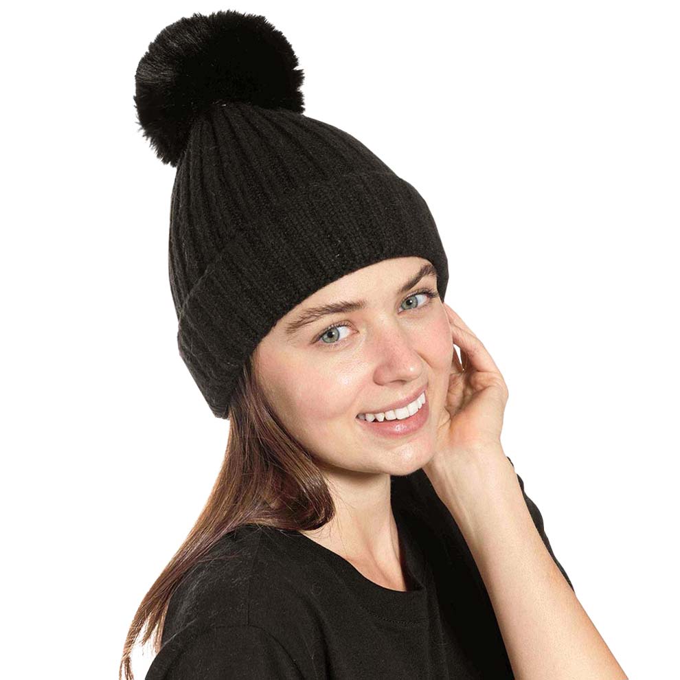 Beautiful Cable Knit Pom Pom Beanie Hat