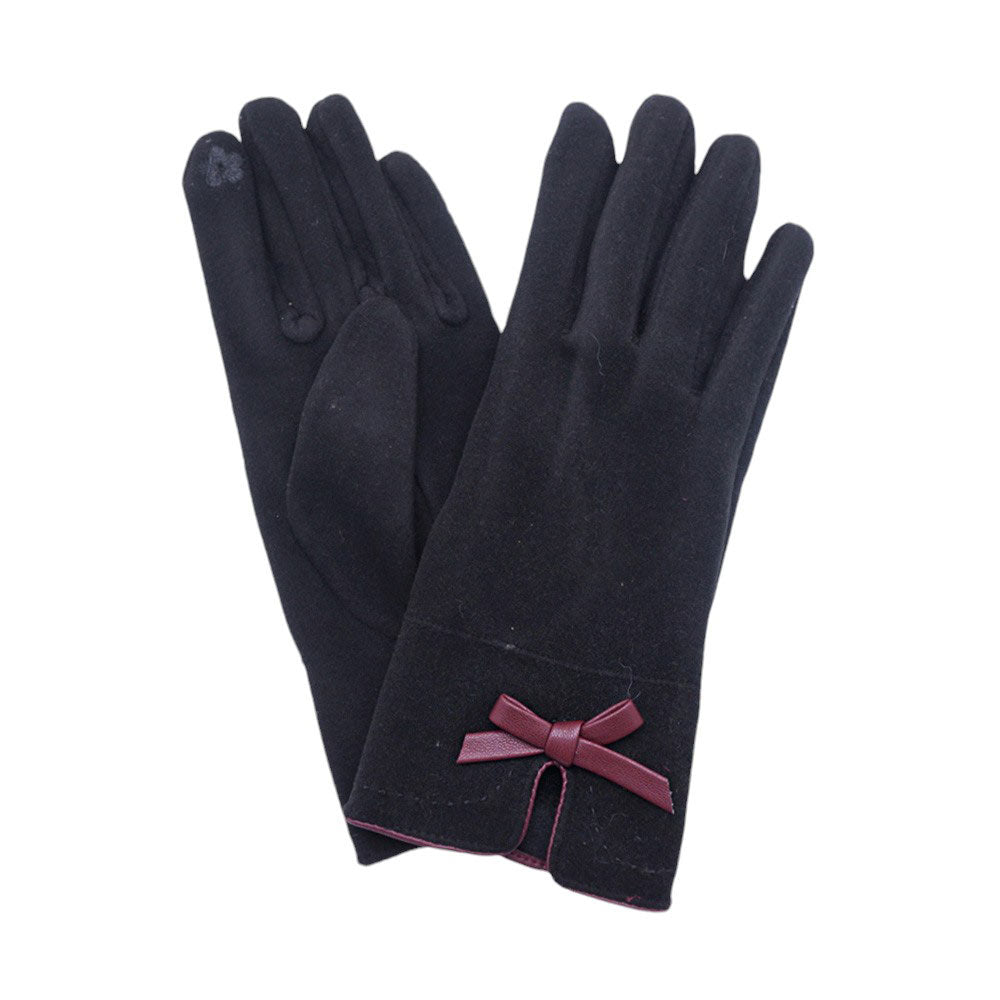 Bow Pointed Faux Suede Smart Touch Gloves