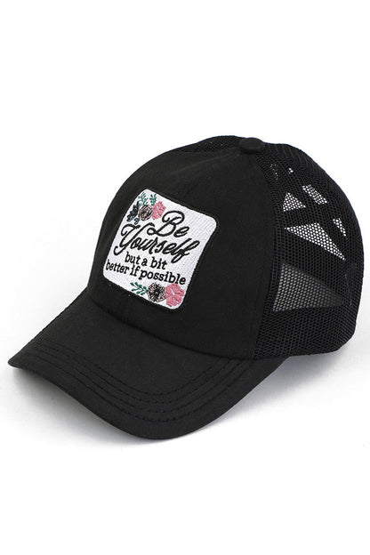 C.C BE YOURSELF Patch Criss-cross Pony Cap