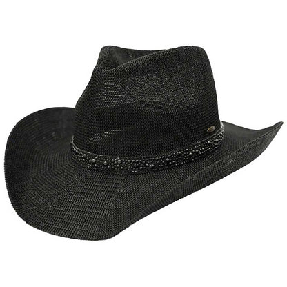 C.C Black Pearl Rhinestone Trim Cowboy Hat