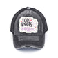 C.C DISTRESSED TOP KNOTS AND COFFEE PATCH PONYCAP