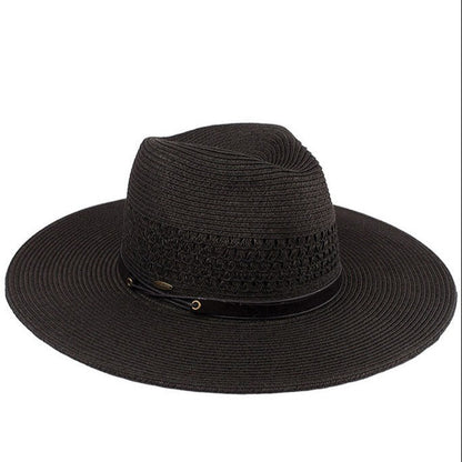 C.C Women's Faux Leather String Paper Straw Panama Hat Sun