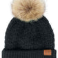 C.C Smocking Stitch Pattern Pom Beanie Hat