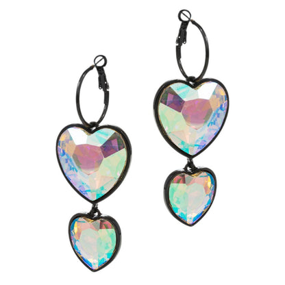 Crystal Stone Double Heart Link  Dropdown Earrings