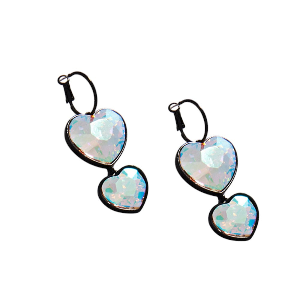 Crystal Stone Double Heart Link  Dropdown Earrings