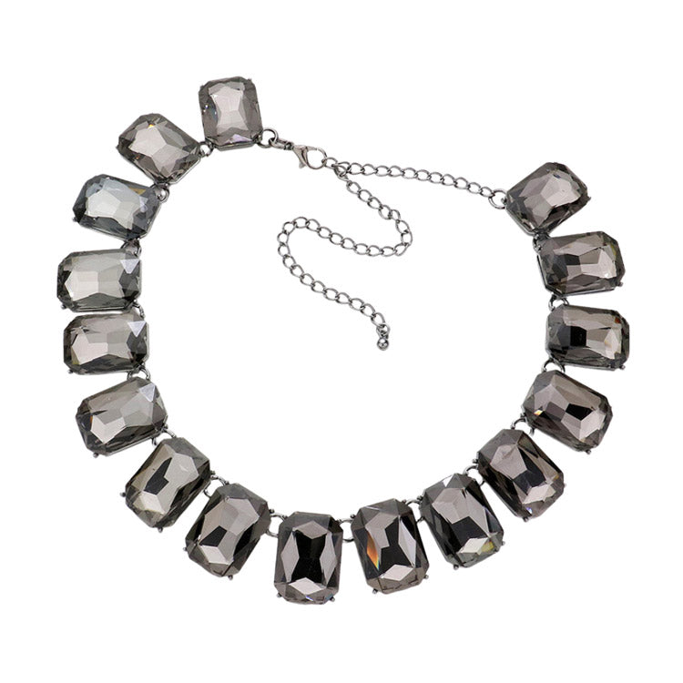 Emerald Cut Stone Link Evening Necklace Earring Set