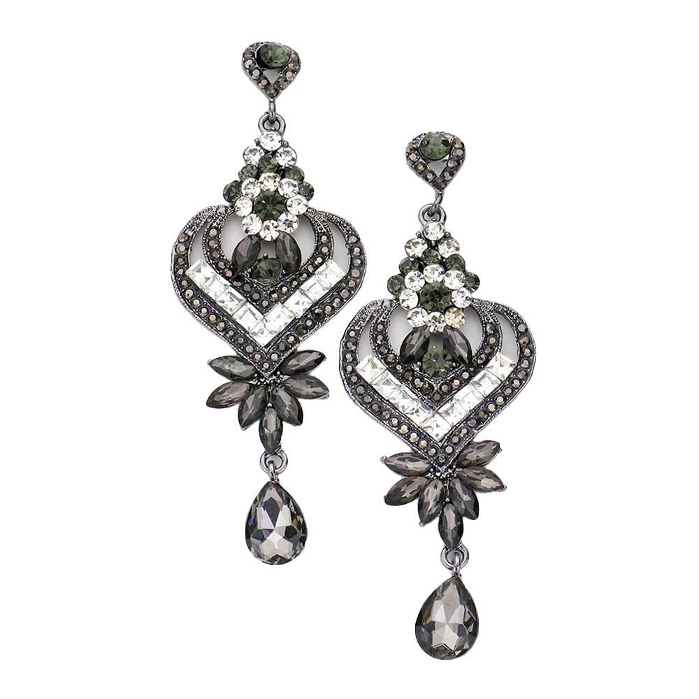 Glass Crystal Heart Teardrop Evening Earrings
