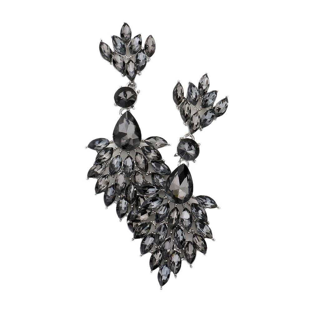 Teardrop Accented Marquise Stone Cluster Evening Earrings